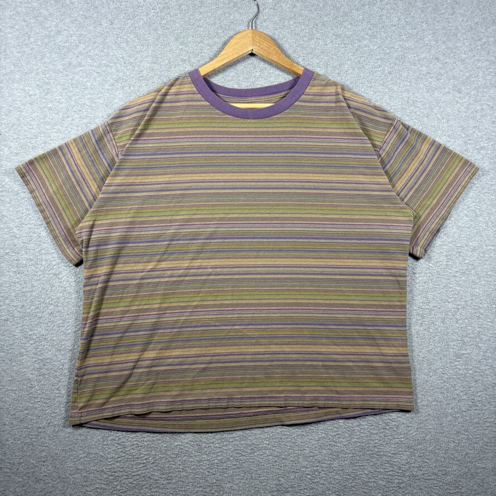 BDG Urban Outfitters Striped T Shirt Mens L Purple Green Grunge Skater Boxy Y2K